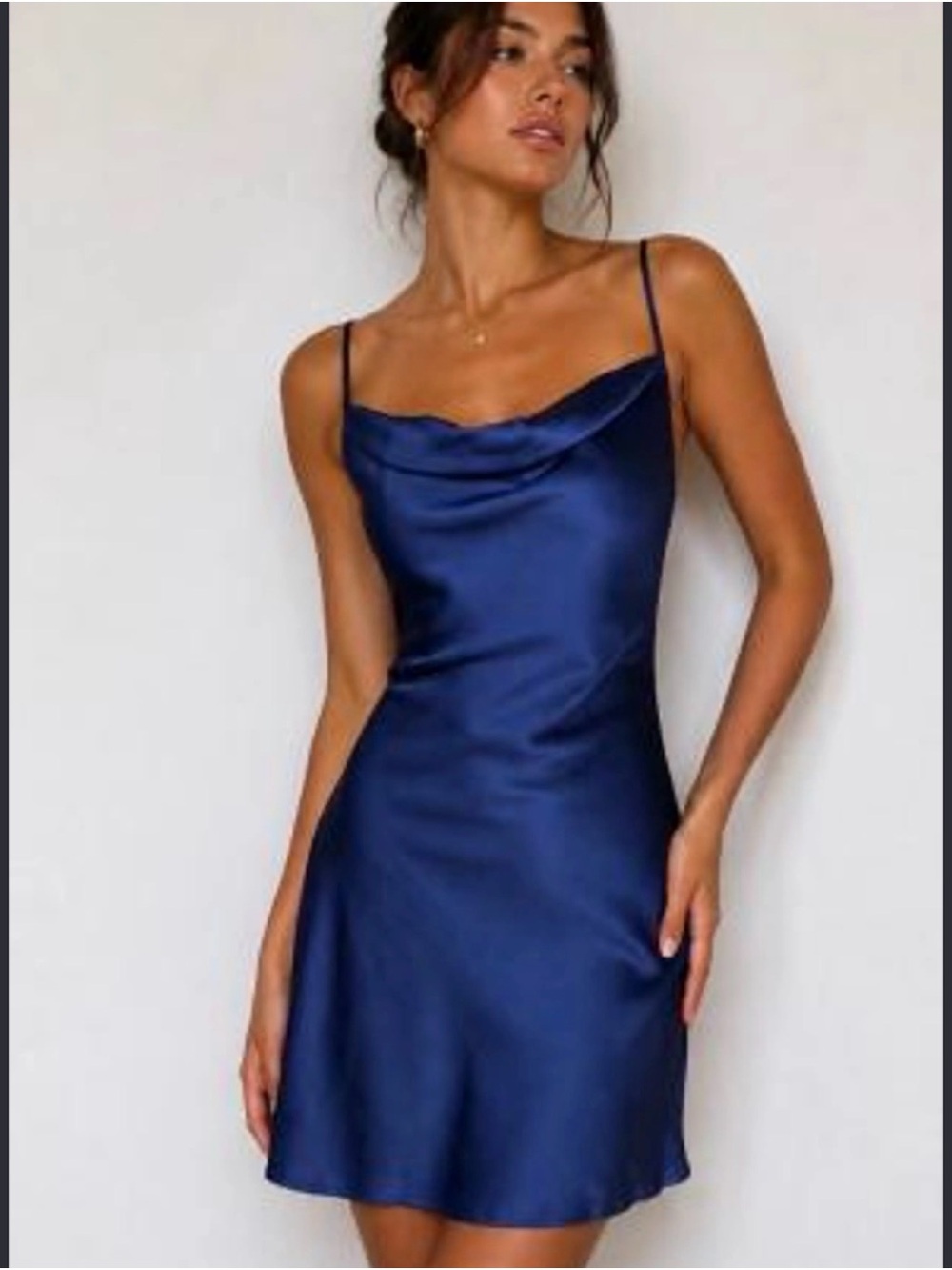 Dynamite Navy Satin Cowl Neck Mini Dress